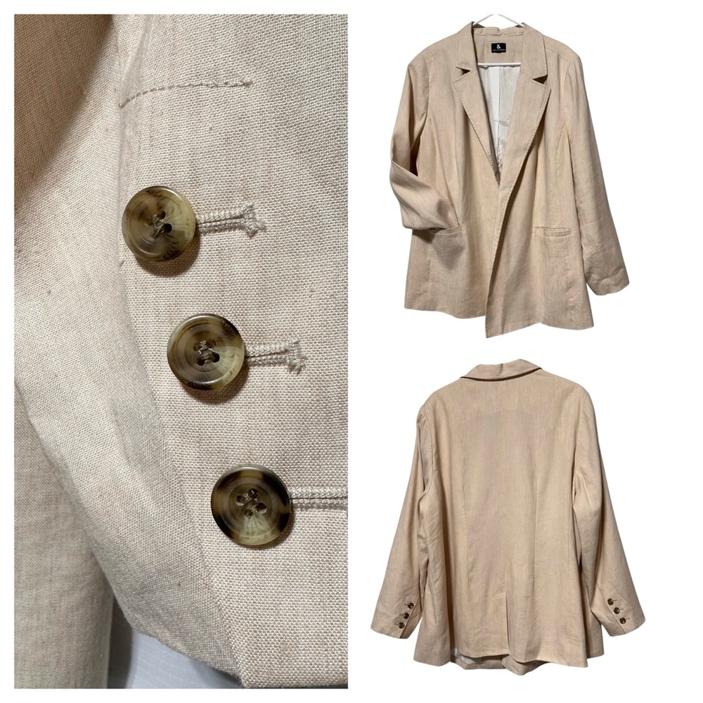Love & Legend Linen Blend Open-Front Beige Blazer | 2XL | Lightweight Chic